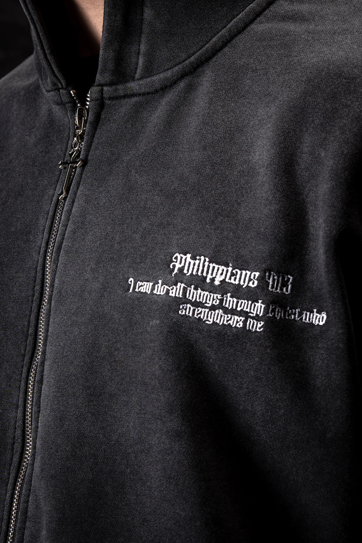 Cross 3D Embroidery Zip Up Hoodie - Image 5