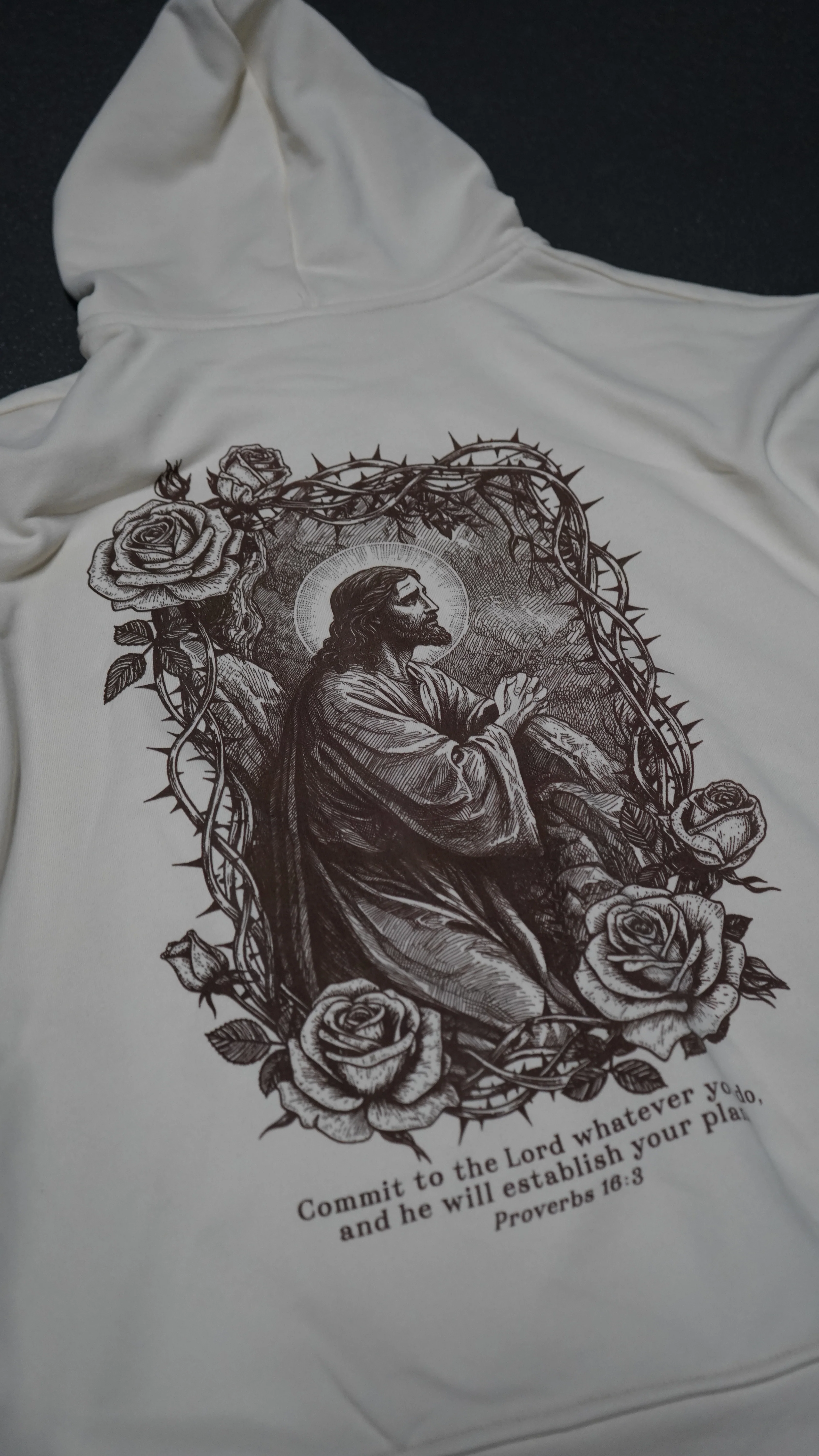 Proverbs 16:3 Hoodie - Cream - Image 4
